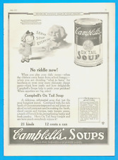 1922 CAMPBELLS SOUP Oxtail antique PRINT AD kid sphinx grocery lunch dinner picture