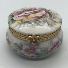 Vintage Liette International Floral Pill Trinket Box Beautiful Hand Painted USA picture