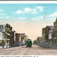 c1920s Huntington, W. Va Third Ave East 9th Stores Downtown Main St Trolley A162 picture