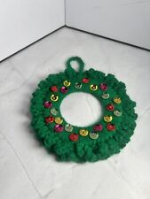 Vintage Handmade Crocheted Christmas Wreath Ornament 5’’ picture