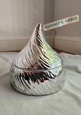 Hershey's Kisses Teleflora Vtg 1993 Silver Ceramic Covered Candy Dish Jar picture