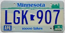 Vintage Minnesota 1986 Canoe Lake Scene License Plate LGK 907 in Nice Condition picture
