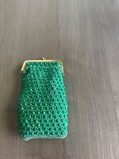 Vintage 1950-60s Cigarette Case Green Beaded Hand Crocheted ~Silk Lining picture