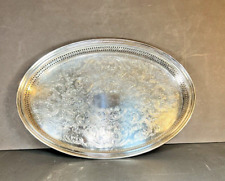 Vintage Silver Plated Oval Tray, Pierced Rim Etched Design, Wm Rogers & Son #81G picture