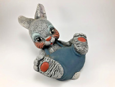 Vintage Hobbyist Ceramic Playful Bunny Rabbit Figurine 1989 Signed picture