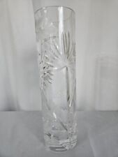 Dresden Signed Vintage Crystal Lead Vase Cylinder Cut  11 3/4” Tall picture