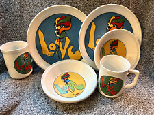 Vintage 1960s Peter Max LOVE 6 Piece Dish Set Iroquois China picture