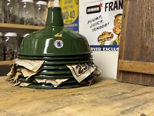 Pair of Vintage Green Enamel Farmhouse Industrial Pendant Light Shade. picture
