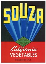 SOUZA Brand, Vintage, Santa Maria *AN ORIGINAL VEGETABLE CRATE LABEL* picture
