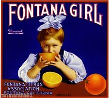 Fontana Girl #2 Orange Citrus Fruit Crate Label Art Print picture