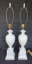 Pair Vintage White Gold Porcelain Ceramic Lamp Light Column Pillar Finial 1950s picture