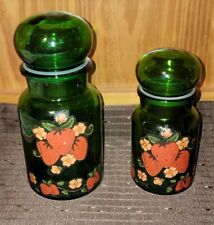70s Vintage Emerald Green Glass Jars Canisters With Bubble Lids Belgium  picture