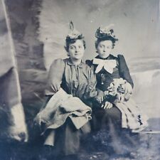 Antique Tintype Photo of Beautiful Young Women Holding Hands Gay Interest picture