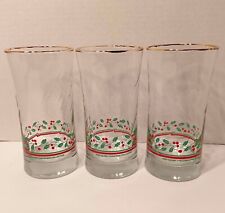 ARBY'S HOLLY BERRY Christmas Holiday Drinking Glasses Vintage 1987 Set of 3 picture