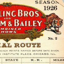 Scarce 1926 Ringling Bros. B&B Circus Route Card Penn Ohio Mass RI Maine NH picture