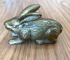 Vintage Solid Brass Bunny Rabbit 3” Figurine Paperweight 6 oz. PATINA & Sticker picture