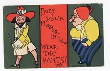 Antique Postcard Comic Humor Does Your Mother-in-Law Wear the Pants Posted 1909 picture
