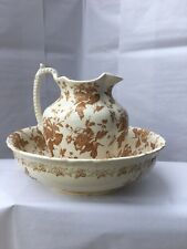 Vintage Rare English FLORAL FURNIVALS Wash Bowl w Pitcher England 1890s picture