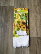 VTG 50s 60s Mid Century Retro Mod Rose Floral Towel Avocado Green Gold Set of 2 picture