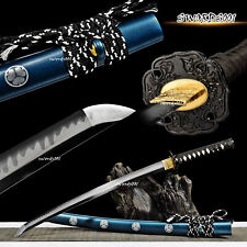 Hand-polished Clay Tempered T10 Steel Japanese Wakizashi Sword Blue Scabbard picture