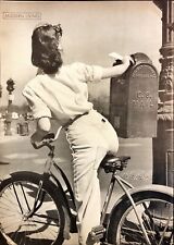 1942 Woman on Bicycle from Behind Old Post Office Box Vintage Magazine Print picture