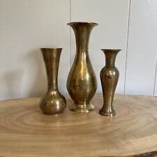 Vintage BRASS Curated Set Of 3 Flower/Bud Vases  picture