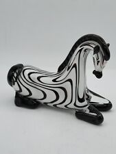 Murano Style Hand Blown Art Glass Zebra Figurine Sculpture Safari Home Decor VTG picture