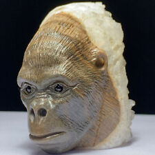 The natural crystal quartz mineral specimen was hand carved Gorilla stone statue picture