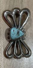 Beautiful Vintage NAVAJO Sterling & Turquoise Brooch Sand Cast signed WBH picture