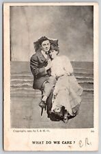 What Do We Care Couple Holding Each Other Antique c1907 Postcard Cancel 1c Smith picture