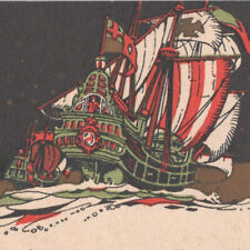 Antique 1900s Pirate Ship Merry Christmas Happy New Year Card Postcard picture