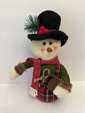 Vintage Weighted Snowman Holding A Sled Plush Figurine, 15” Tall picture