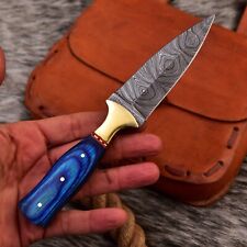 handmade Damascus steel hunting dagger fixed blade boot knife sheath DOUBLE-EDGE picture