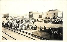 c1910 RPPC Postcard; Unknown Middle America Town, People Gathered by RR Tracks picture