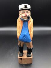 Vintage Folk Art Wooden Seaman Figurine With Pipe 8” picture