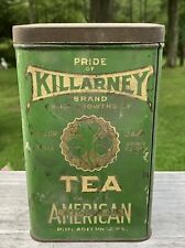 Antique PRIDE OF KILLARNY TEA TIN 1930S COLLECTIBLE IRISH CLOVER THEME RARE HTF picture