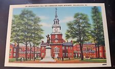 Vtg Linen Postcard Independence Hall and Barry Monument Philadelphia PA Unposted picture