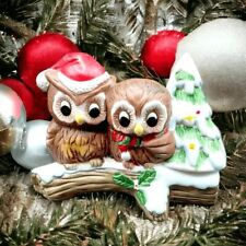 Christmas Owls Figurine Red Santa Hat Tree Love Anthropomorphic 1950s Taiwan picture
