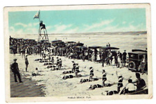 Pablo Beach Florida FL White Border Postcard Unposted Life Guards Beach Cars picture