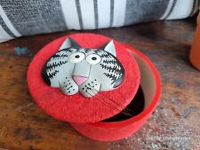 B Kliban CAT Round Ceramic Box - Red witn Cat Head & TAIL - 3.5 Diameter SIGNED picture