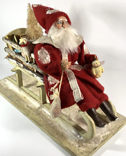 Vintage Vickie Smyers Santa in Sleigh Handmade Folk Art Signed 12