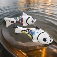 Vintage Hand Painted Tonala Cat Fish Figurine Signed Mexico Set Of 2 Mexican Art picture