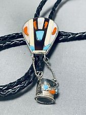 REMARKABLE VINTAGE NAVAJO/ WASHOE TURQUOISE STERLING SILVER BOLO HOT AIR BALLOON picture