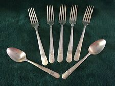 7 pc Simeon L & George H Rogers Oneida Stainless Flatware 5 Forks 2 Spoons RARE picture