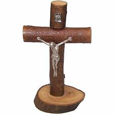 Holy Land Market Table natural Olive wood Cross / Crucifix with with bark left picture