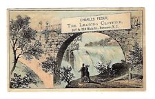 c1890's Victorian Trade Card Charles Feder Clothier, Waterfall Under Bridge picture