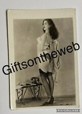1960s Sexy Lingerie Real Photo Buxom Brunette Undressing near Old Telephone picture