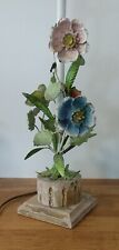 Vintage Italian TOLE Toleware  FLOWERS Table Lamp Hollywood Regency  picture