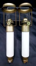 2 Antique H.G.McF Co. Twilight Burner Milk Glass Candlestick Peg Oil Lamps 1890s picture