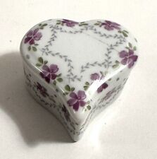 Limoges Trinket Box Small Porcelain/ceramic Heart Shaped  Floral 1”X2” picture